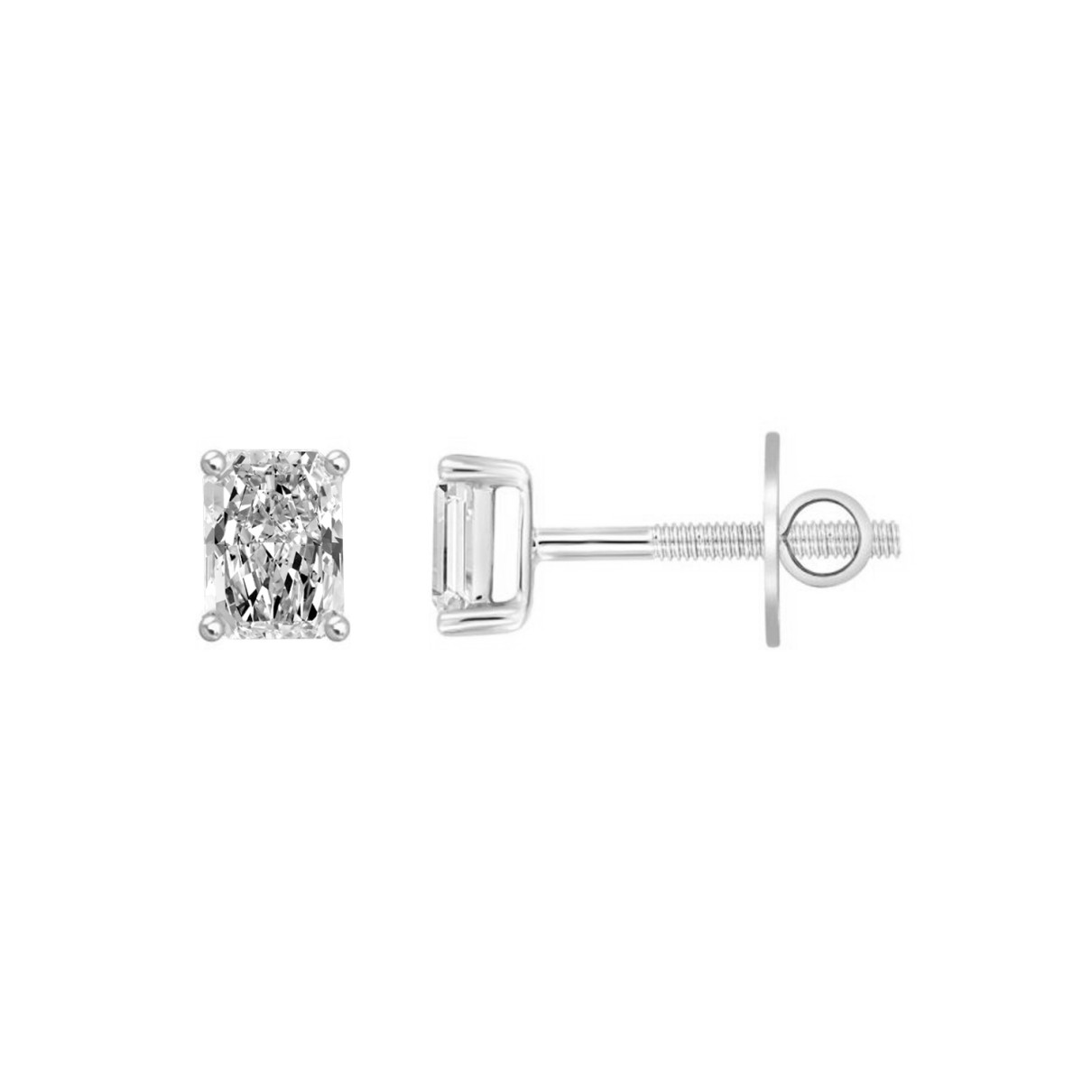 14K WHITE GOLD 2CT RADIANT DIAMOND LADIES SOLITAIRE EARRINGS 