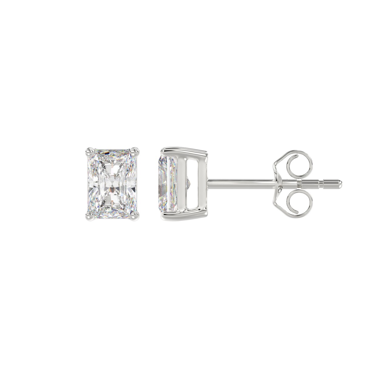 14K WHITE GOLD 2CT RADIANT DIAMOND LADIES SOLITAIRE EARRINGS 