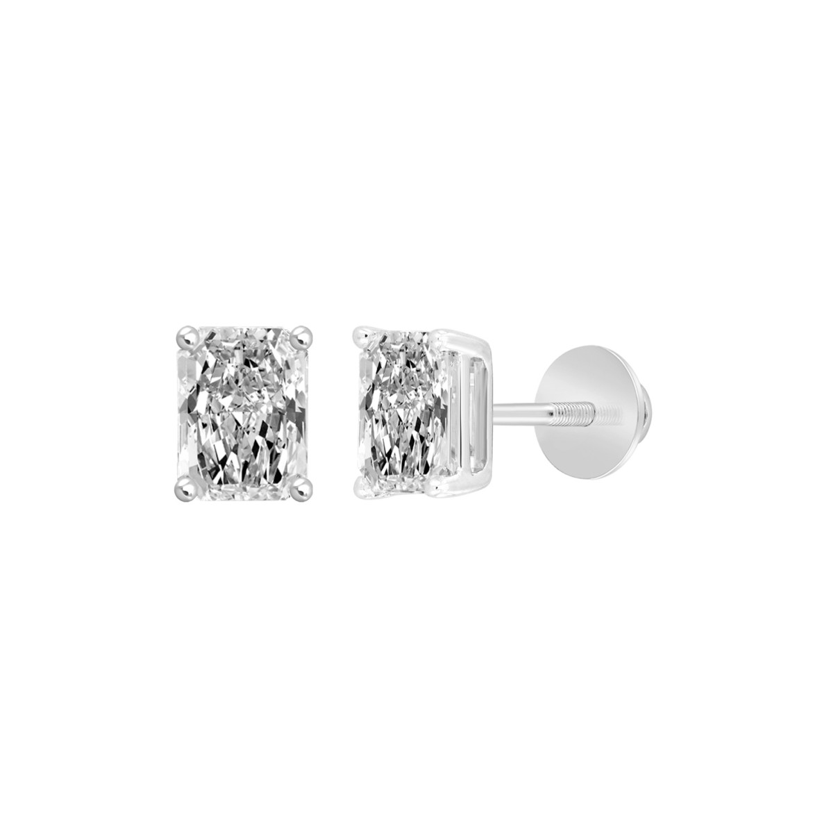 14K WHITE GOLD 2CT RADIANT DIAMOND LADIES SOLITAIRE EARRINGS 