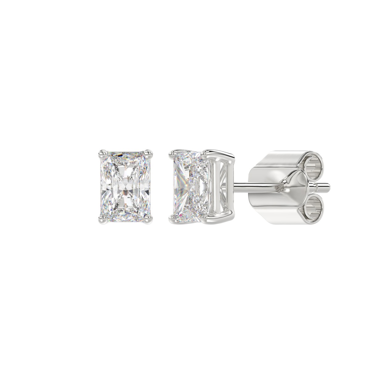 14K WHITE GOLD 2CT RADIANT DIAMOND LADIES SOLITAIRE EARRINGS 