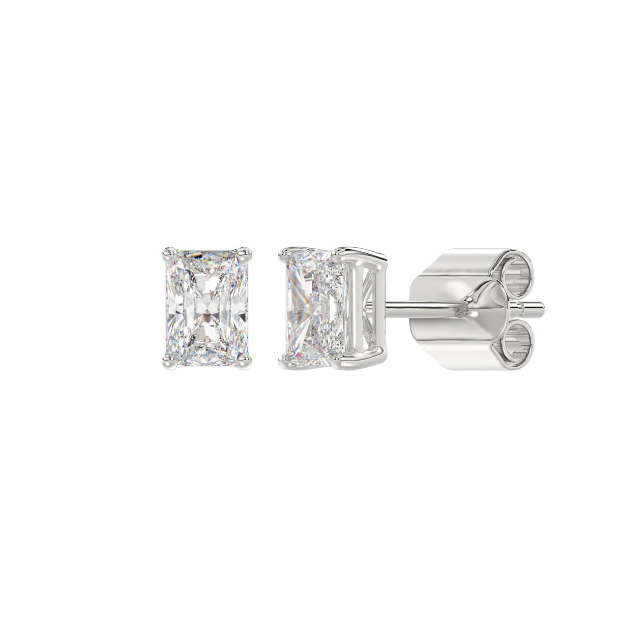 14K WHITE GOLD 2CT RADIANT DIAMOND LADIES SOLITAIRE EARRINGS 