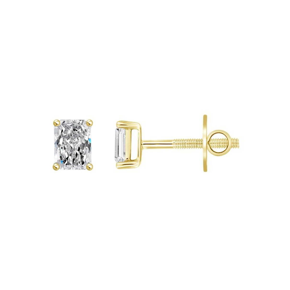 14K YELLOW GOLD 2CT RADIANT DIAMOND LADIES SOLITAIRE EARRINGS 