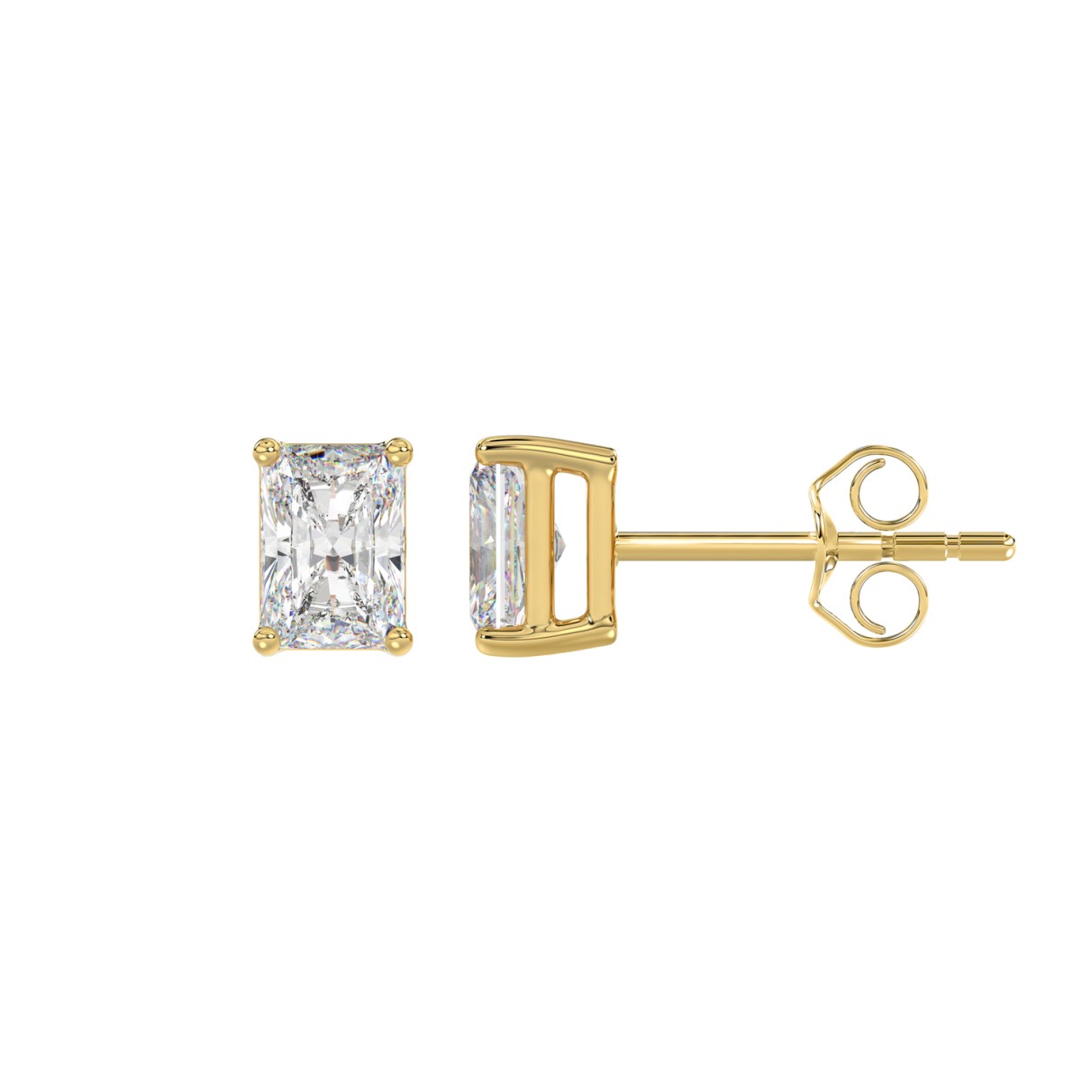 14K YELLOW GOLD 2CT RADIANT DIAMOND LADIES SOLITAIRE EARRINGS 