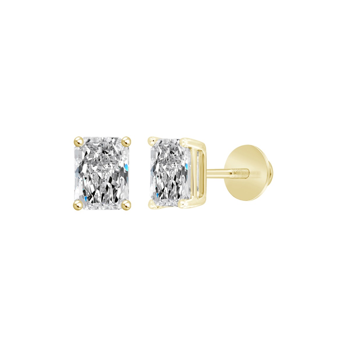 14K YELLOW GOLD 2CT RADIANT DIAMOND LADIES SOLITAIRE EARRINGS 