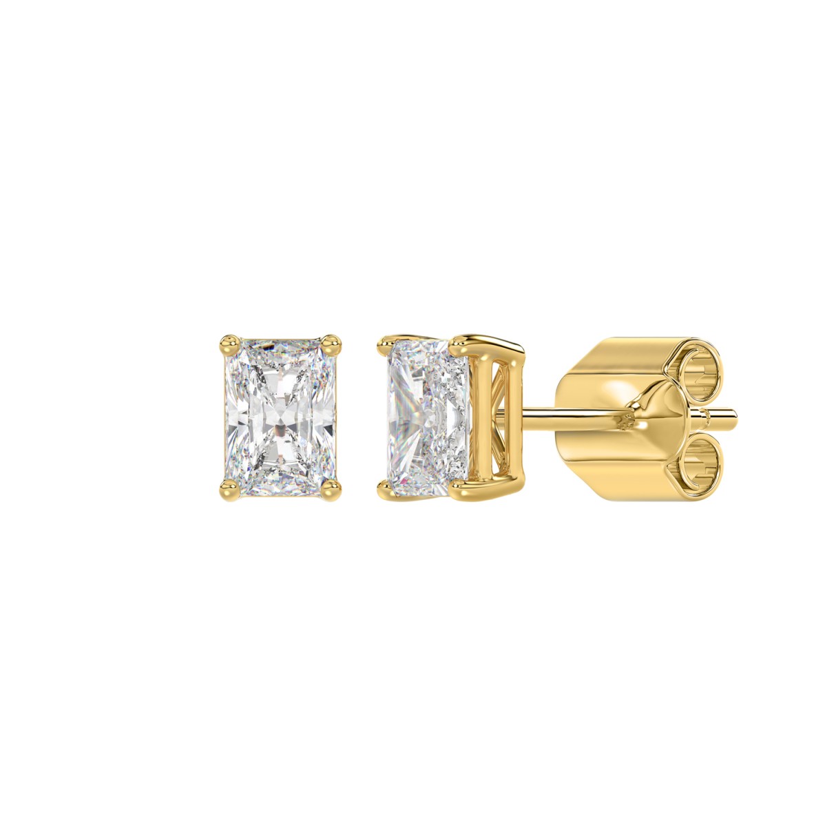 14K YELLOW GOLD 2CT RADIANT DIAMOND LADIES SOLITAIRE EARRINGS 