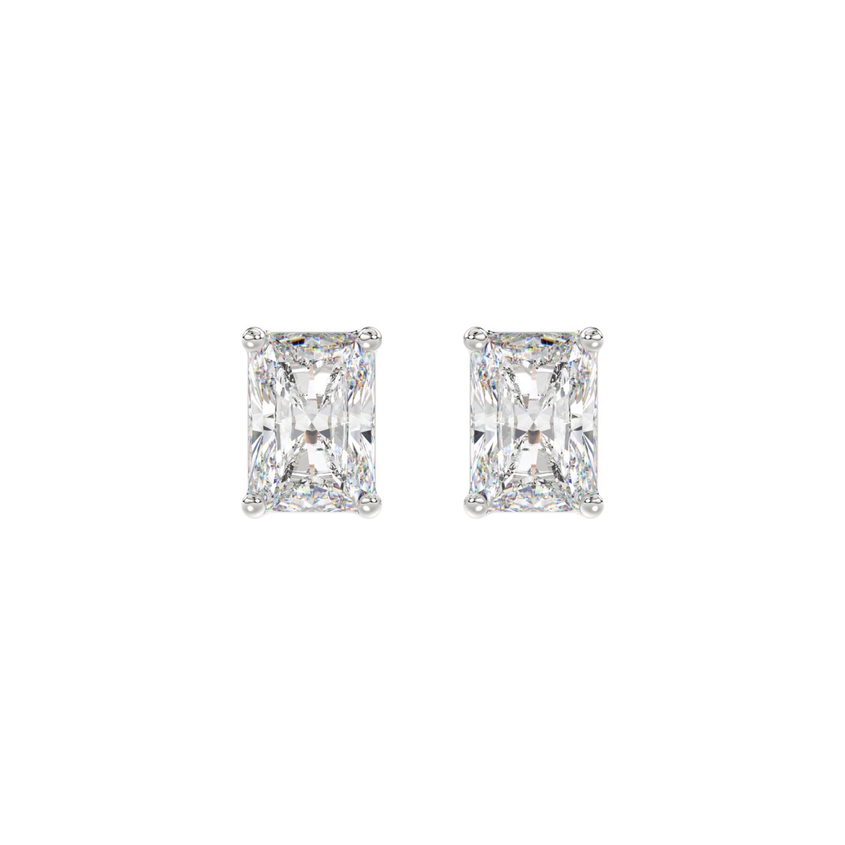 14K WHITE GOLD 3CT RADIANT DIAMOND LADIES SOLITAIRE EARRINGS 