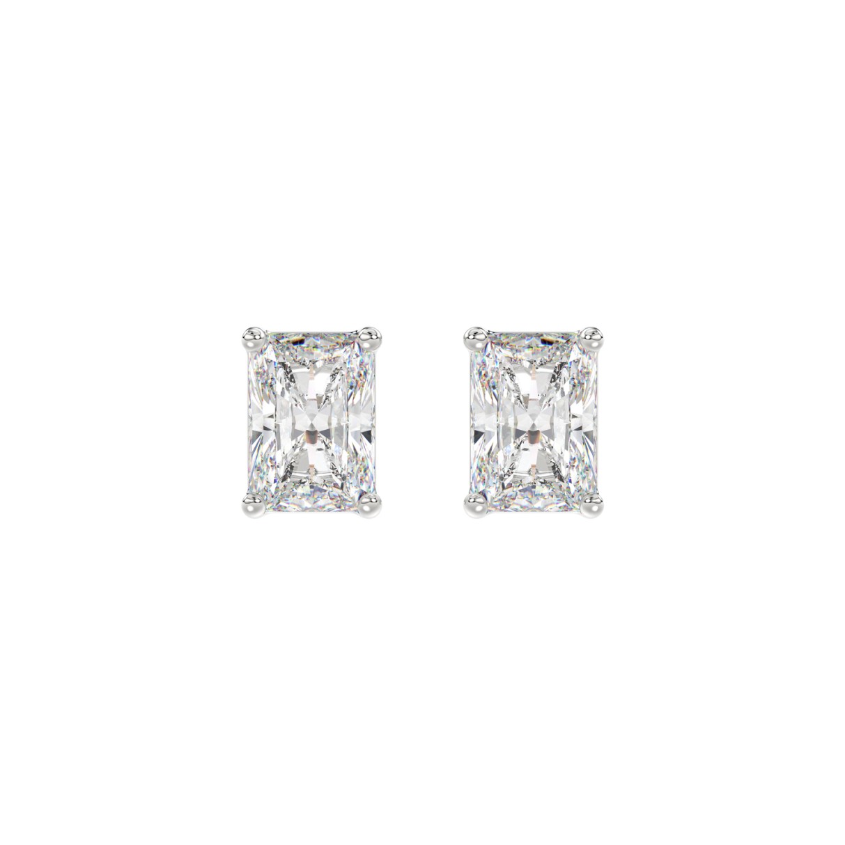 14K WHITE GOLD 3CT RADIANT DIAMOND LADIES SOLITAIRE EARRINGS 