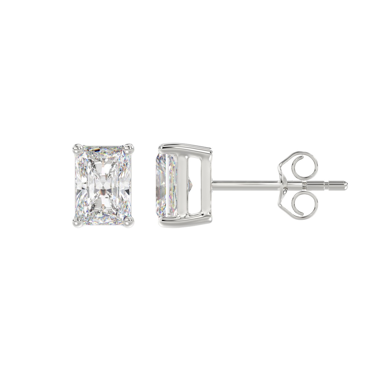 14K WHITE GOLD 3CT RADIANT DIAMOND LADIES SOLITAIRE EARRINGS 