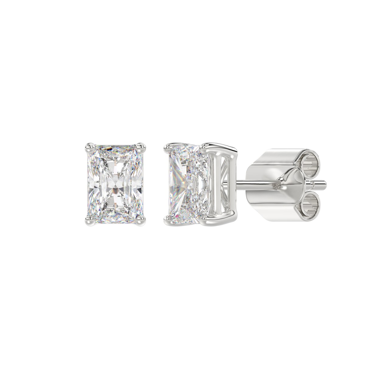 14K WHITE GOLD 3CT RADIANT DIAMOND LADIES SOLITAIRE EARRINGS 