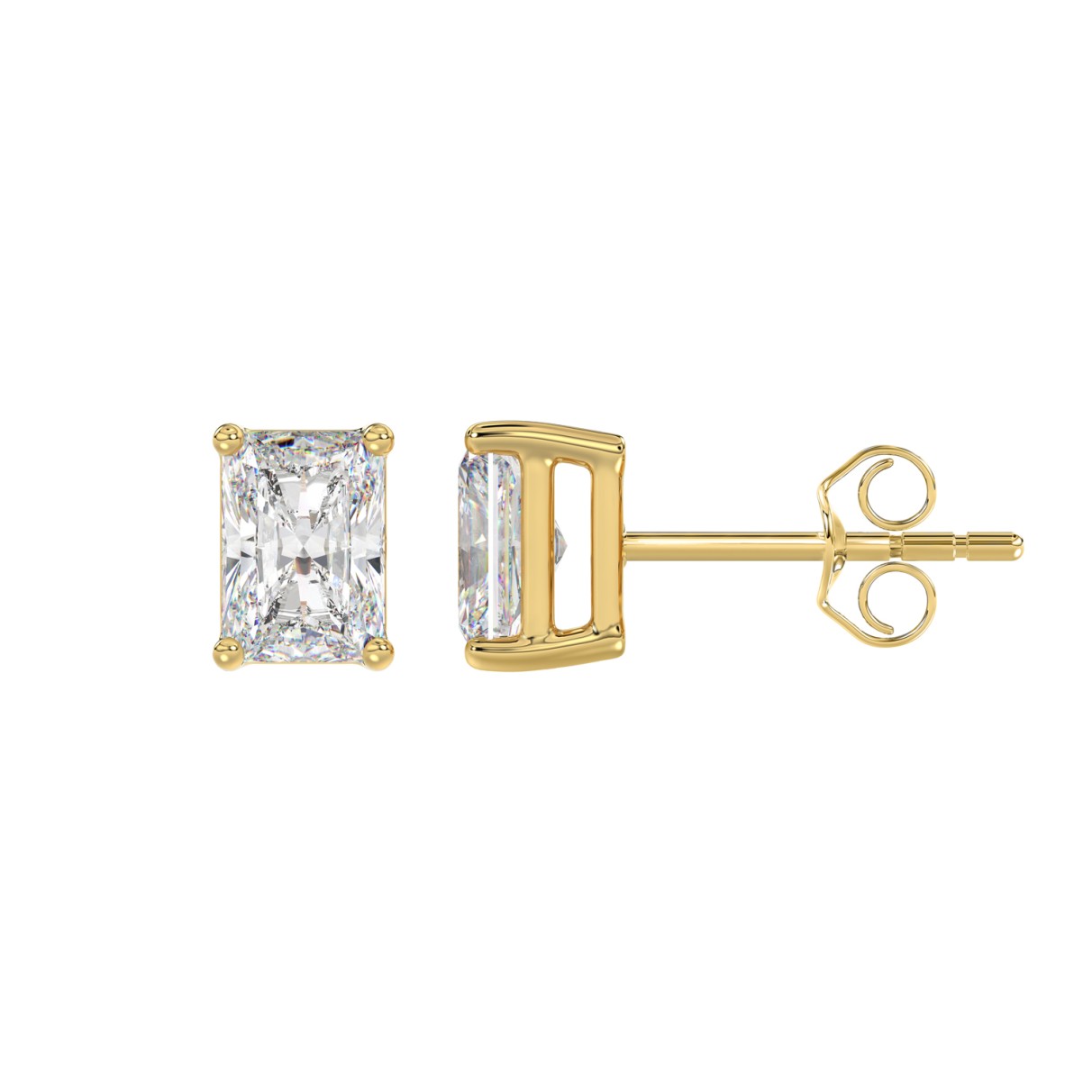 14K YELLOW GOLD 3CT RADIANT DIAMOND LADIES SOLITAIRE EARRINGS 