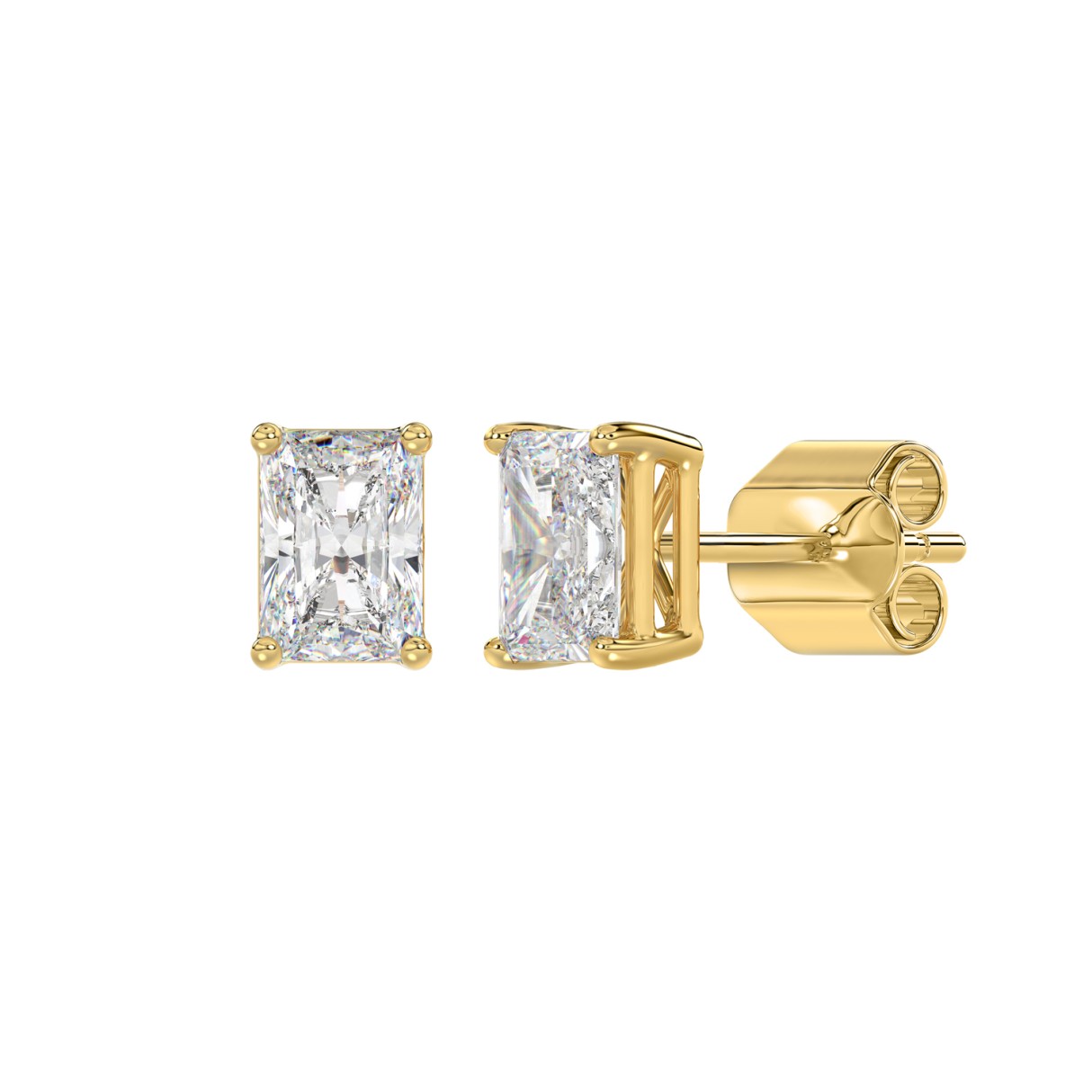 14K YELLOW GOLD 3CT RADIANT DIAMOND LADIES SOLITAIRE EARRINGS 