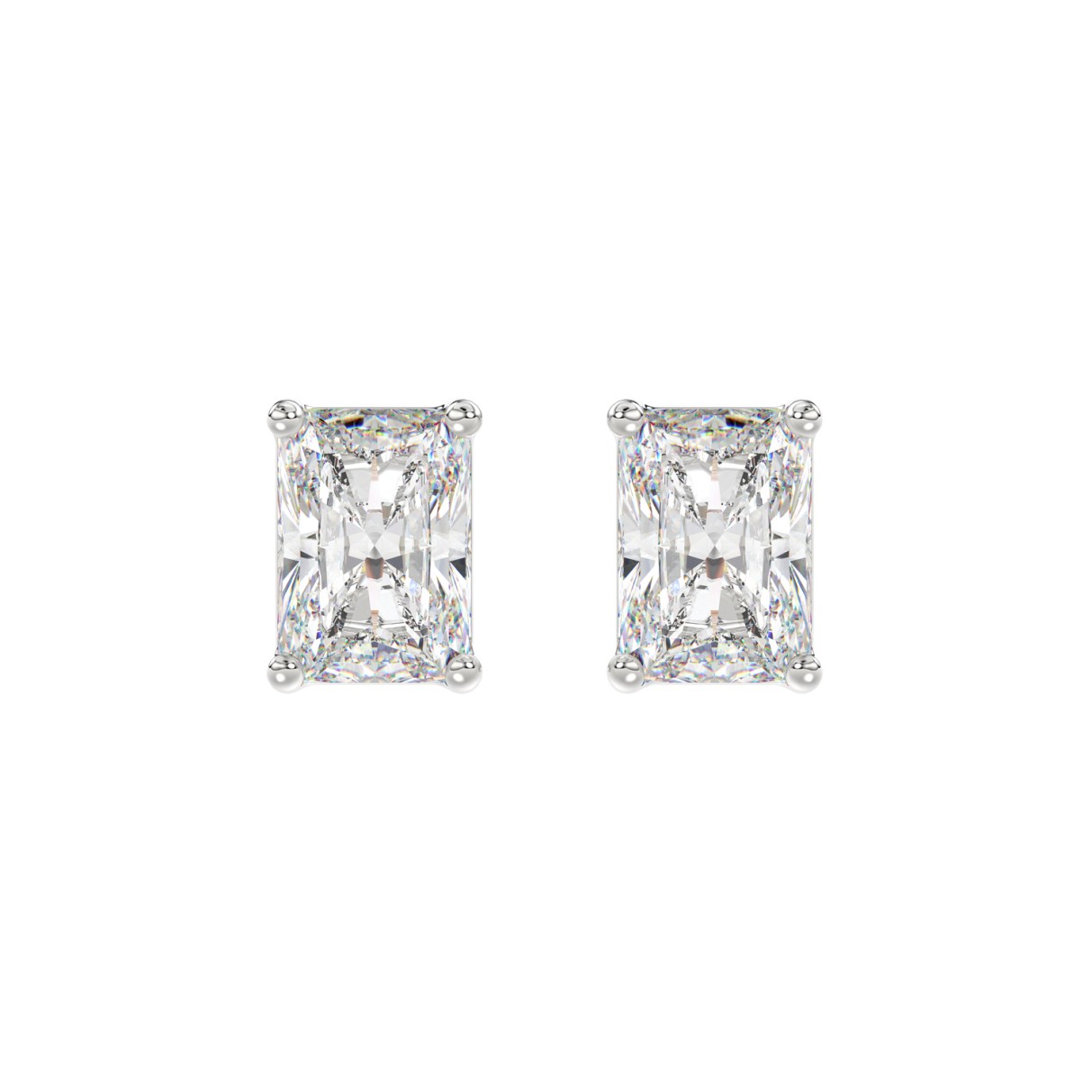 14K WHITE GOLD 4CT RADIANT DIAMOND LADIES SOLITAIRE EARRINGS 