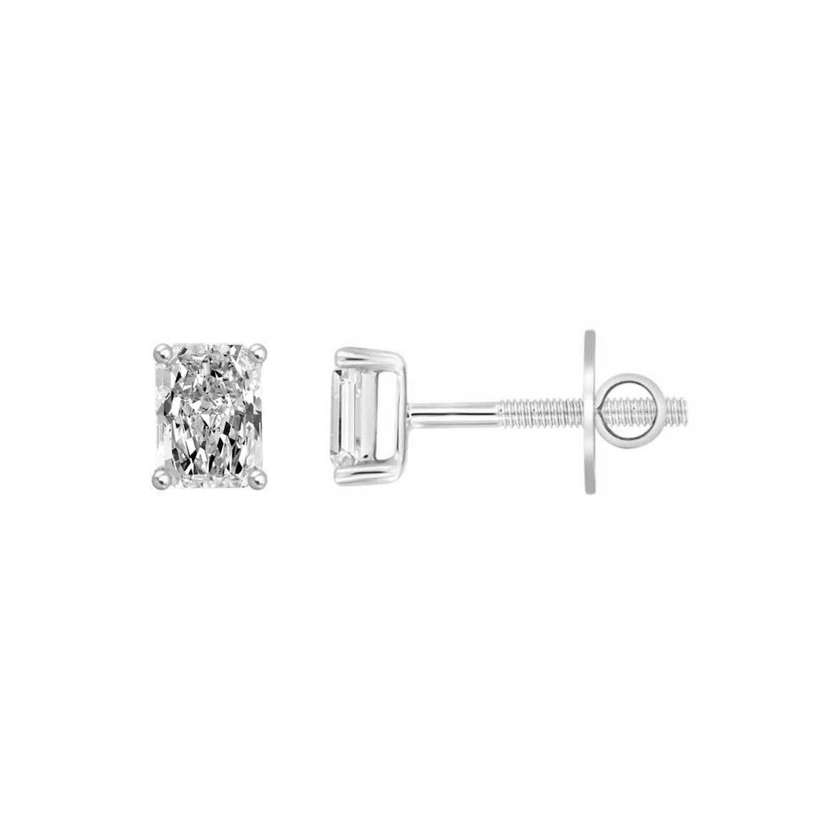 14K WHITE GOLD 4CT RADIANT DIAMOND LADIES SOLITAIRE EARRINGS 