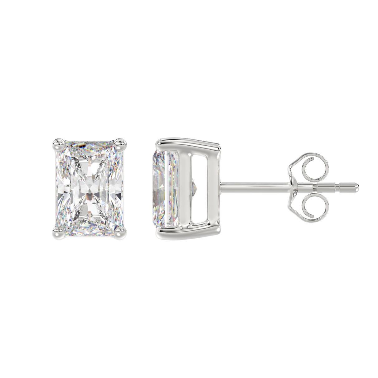 14K WHITE GOLD 4CT RADIANT DIAMOND LADIES SOLITAIRE EARRINGS 