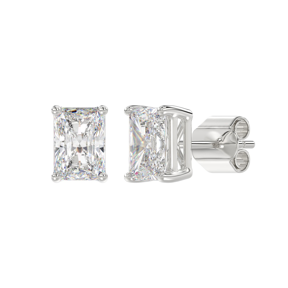 14K WHITE GOLD 4CT RADIANT DIAMOND LADIES SOLITAIRE EARRINGS 