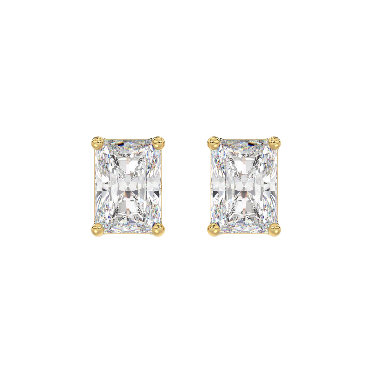 14K YELLOW GOLD 4CT RADIANT DIAMOND LADIES SOLITAIRE EARRINGS 