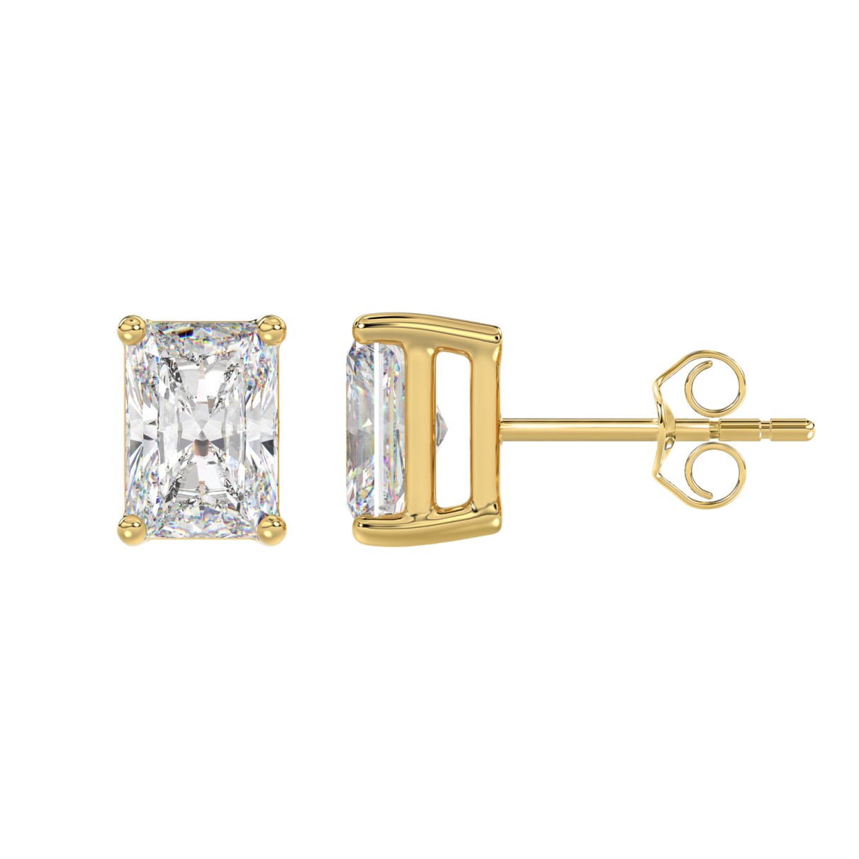 14K YELLOW GOLD 4CT RADIANT DIAMOND LADIES SOLITAIRE EARRINGS 