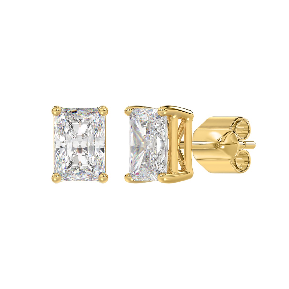 14K YELLOW GOLD 4CT RADIANT DIAMOND LADIES SOLITAIRE EARRINGS 