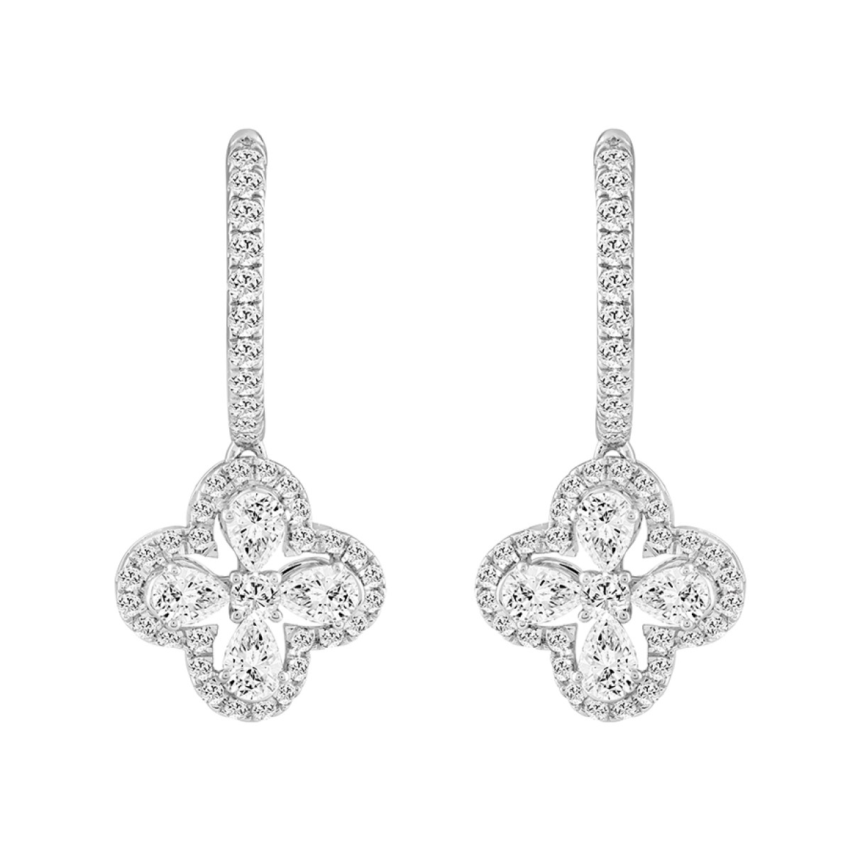 LADIES EARRINGS 1 1/2CT ROUND/PEAR DIAMOND 14K WHI...