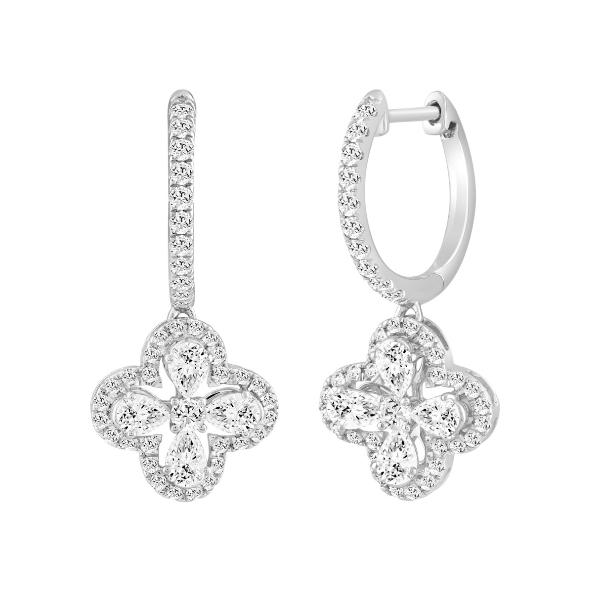 LADIES EARRINGS 1 1/2CT ROUND/PEAR DIAMOND 14K WHITE GOLD