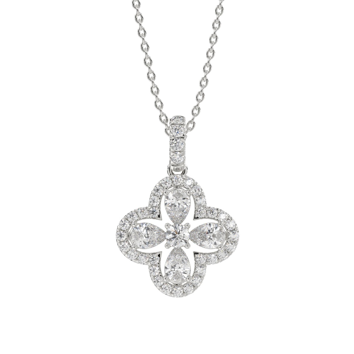 LADIES PENDANT 1CT ROUND/PEAR DIAMOND 14K WHITE GO...