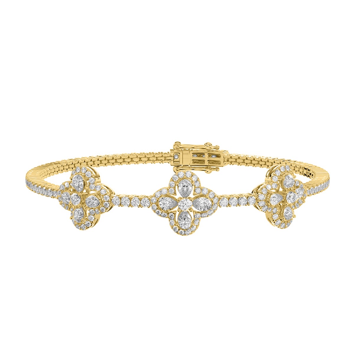 LADIES BRACELET 3 1/2CT ROUND/PEAR DIAMOND 14K YEL...