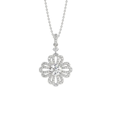 1 1/2Ct Round Diamond Flower Pendant In 14K White Gold Luxury Floral Diamond Pendant For Women (Color F-G -Clarity Vs1/Vs2)