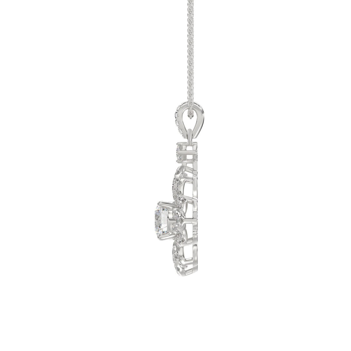 1 1/2Ct Round Diamond Flower Pendant In 14K White Gold Luxury Floral Diamond Pendant For Women (Color F-G -Clarity Vs1/Vs2)