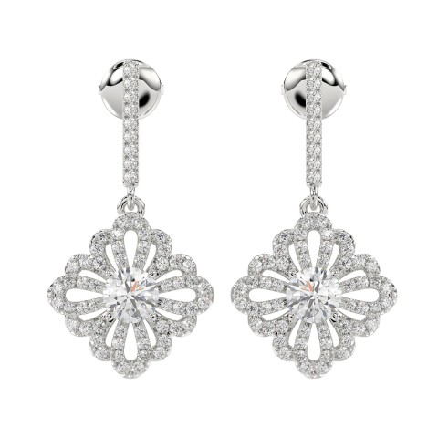 LADIES EARRINGS 1 3/4CT ROUND DIAMOND 14K WHITE GOLD LADIES EARRINGS 1 3/4CT ROUND DIAMOND 14K WHITE GOLD