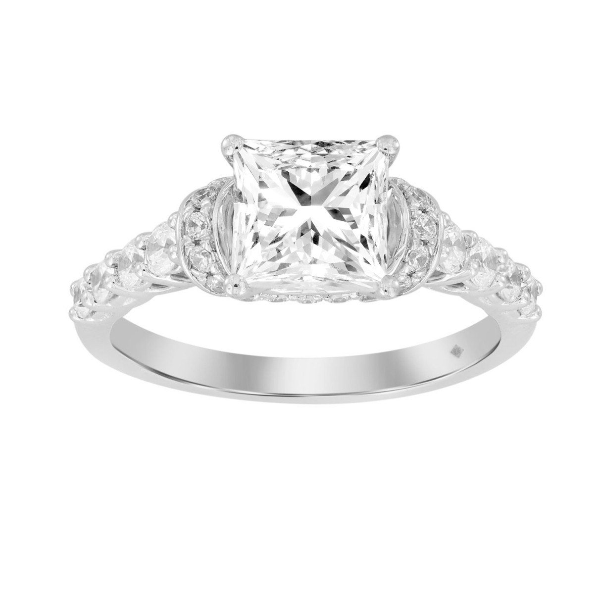 LADIES RING 2CT ROUND/PRINCESS DIAMOND 14K WHITE G...