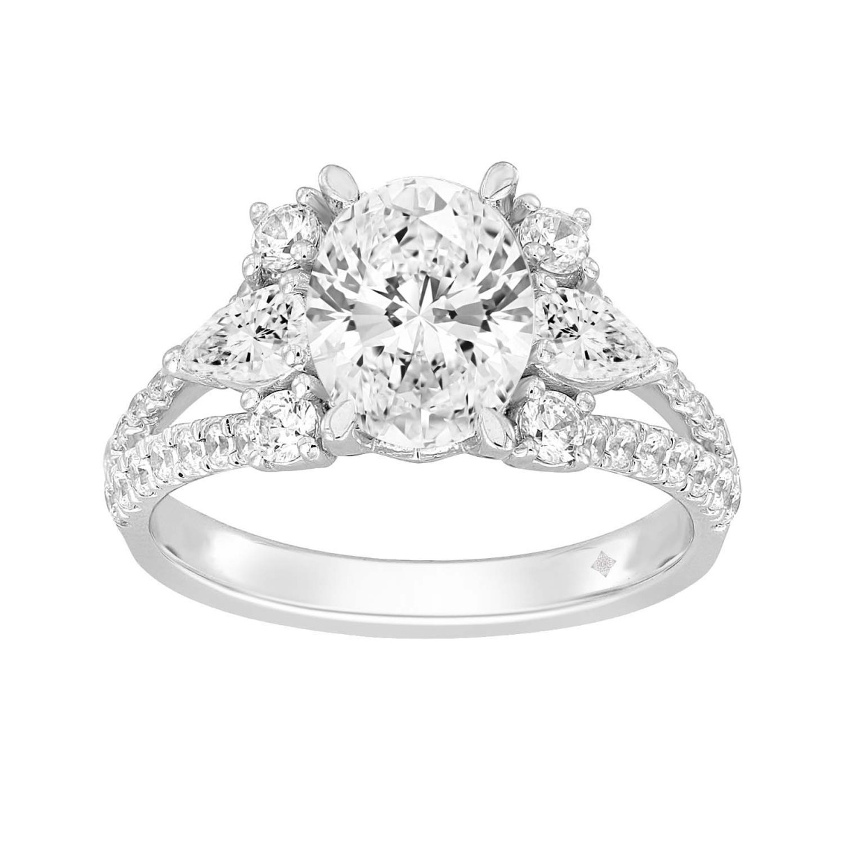 LADIES RING 3CT ROUND/OVAL/PEAR DIAMOND 14K WHITE ...