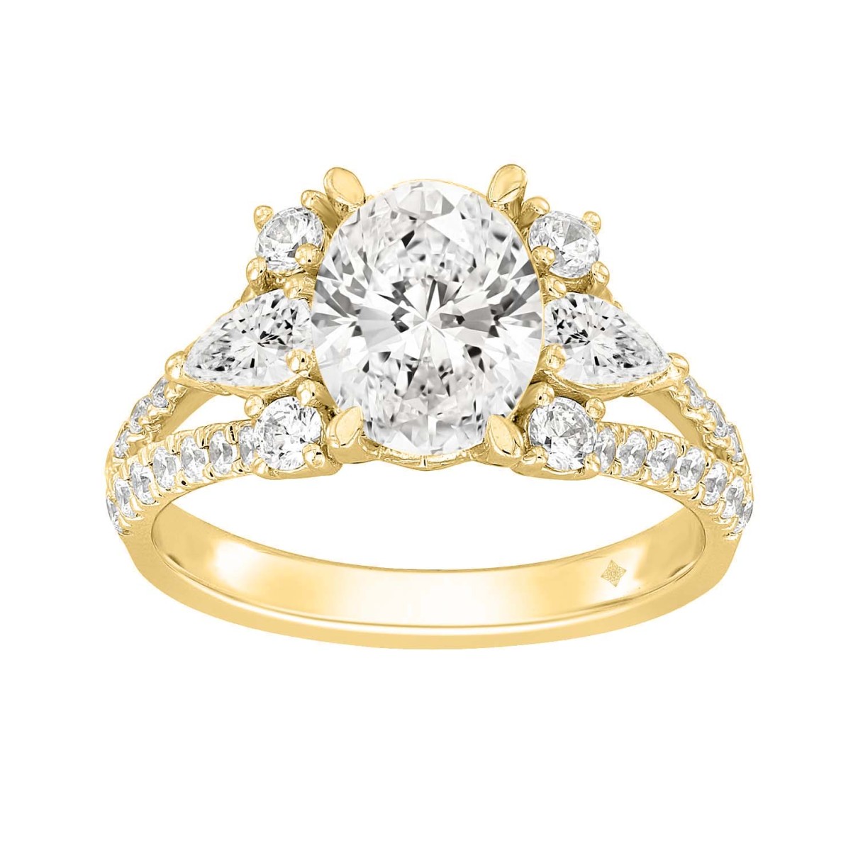 LADIES RING 3CT ROUND/OVAL/PEAR DIAMOND 14K YELLOW...