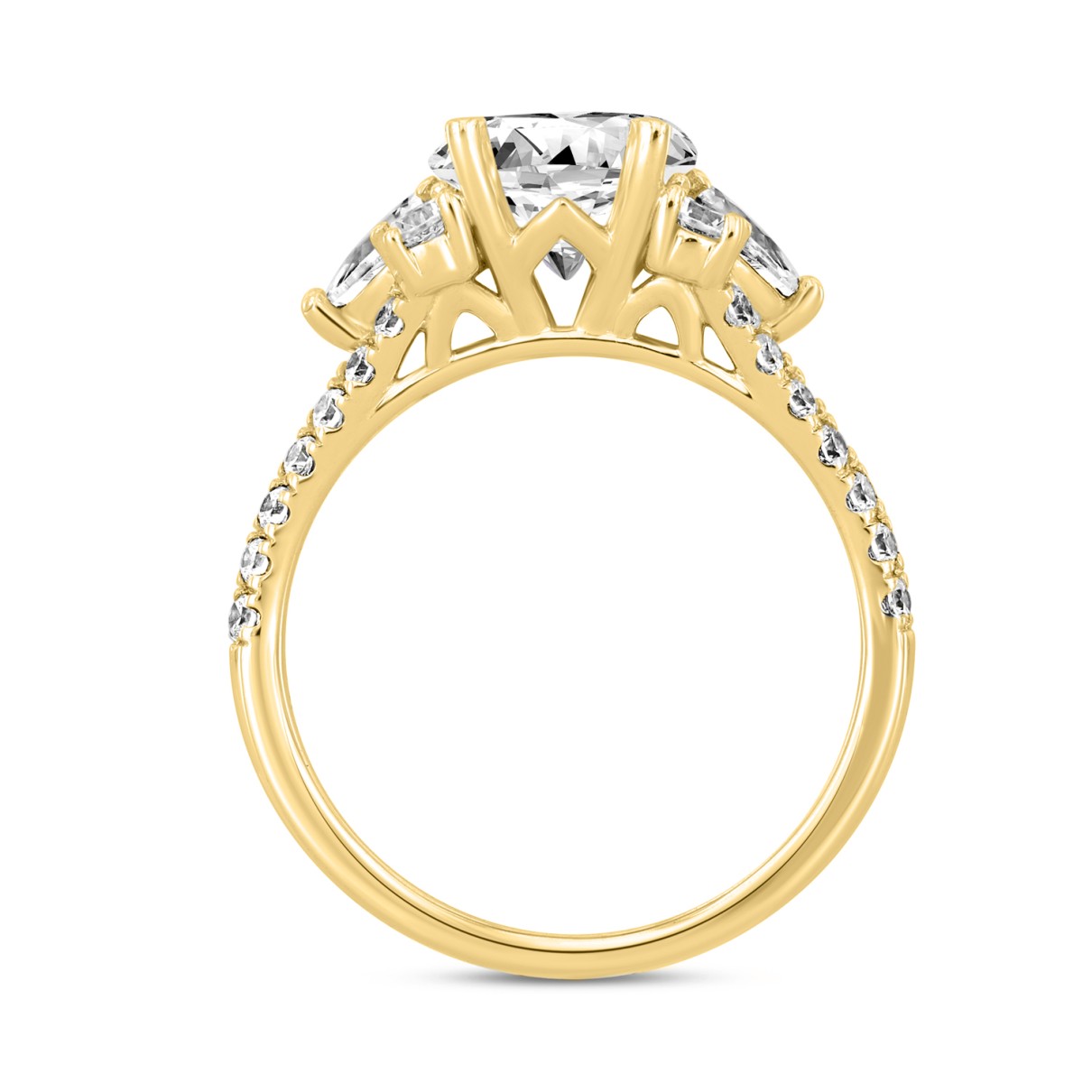 LADIES RING 3CT ROUND/OVAL/PEAR DIAMOND 14K YELLOW GOLD (CENTER STONE OVAL DIAMOND 2CT )