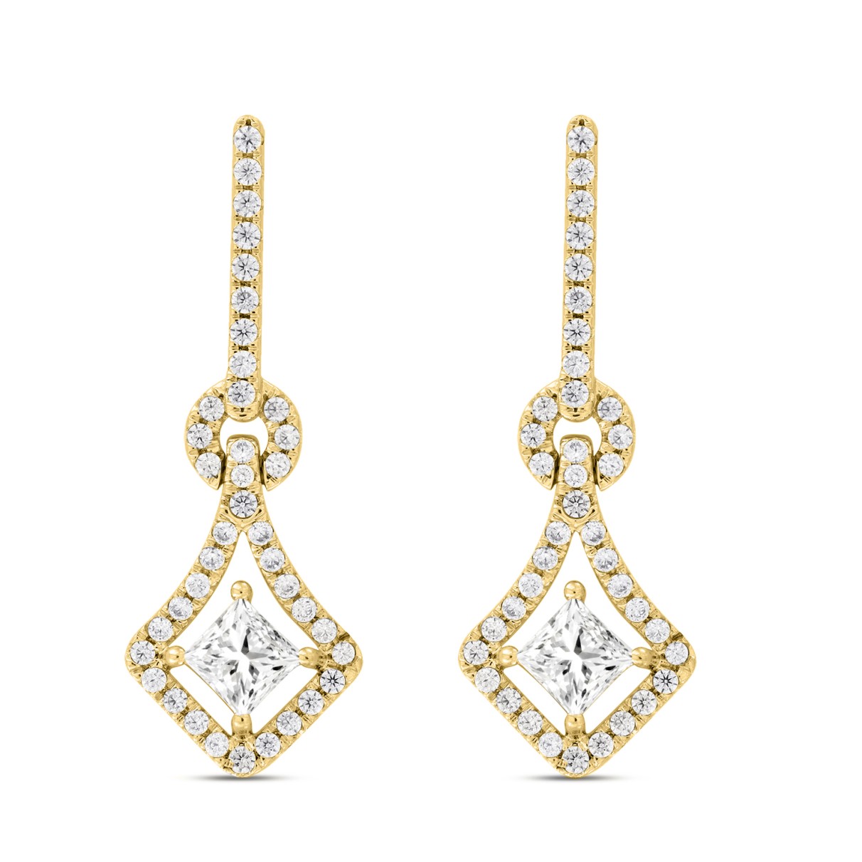 LADIES EARRINGS 1 1/3CT ROUND/PRINCESS DIAMOND 14K...