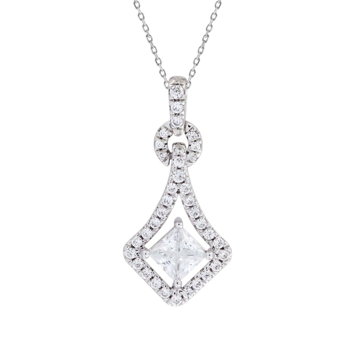 LADIES PENDANT 3/4CT ROUND/PRINCESS DIAMOND 14K WHITE GOLD