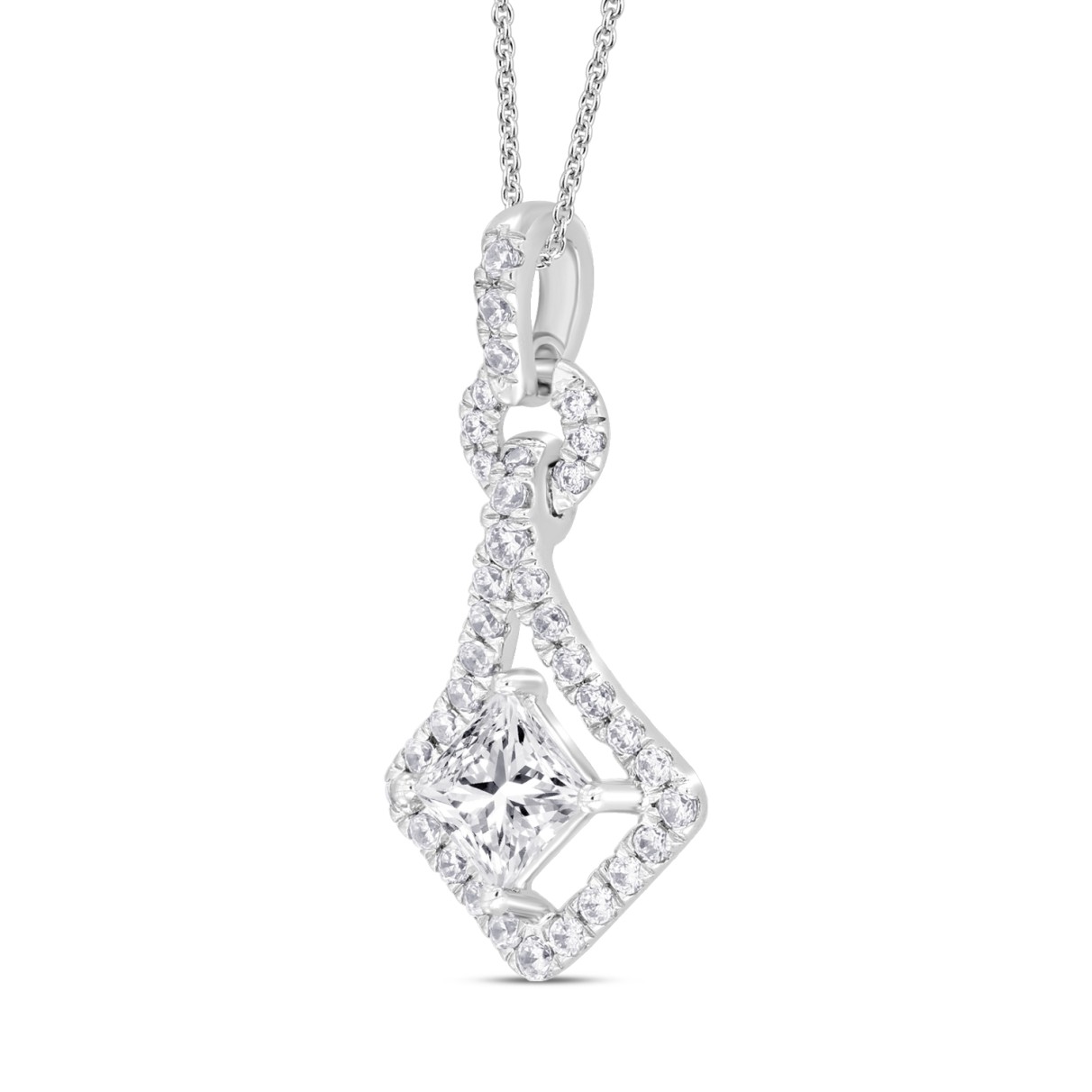 LADIES PENDANT 3/4CT ROUND/PRINCESS DIAMOND 14K WHITE GOLD