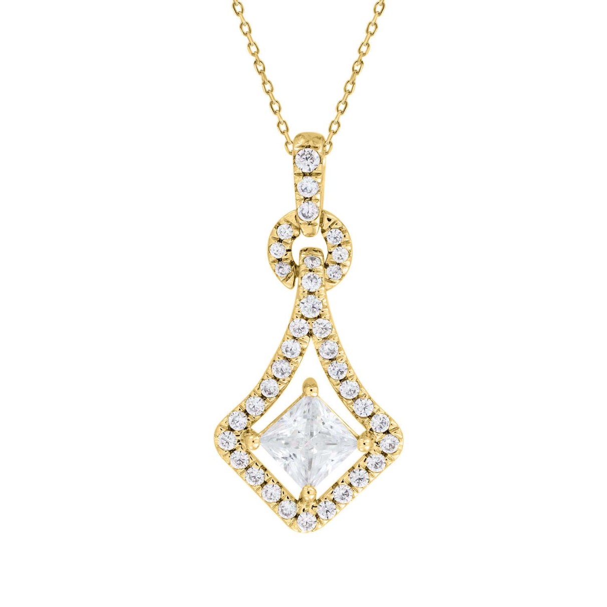 LADIES PENDANT 3/4CT ROUND/PRINCESS DIAMOND 14K YE...