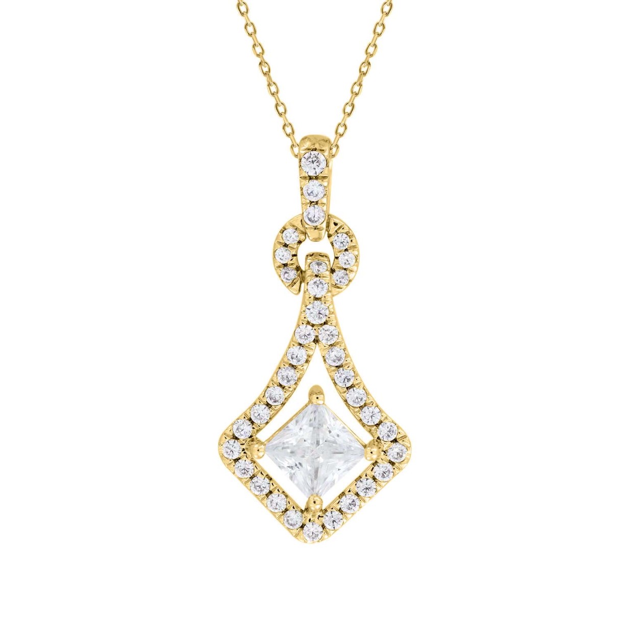 LADIES PENDANT 3/4CT ROUND/PRINCESS DIAMOND 14K YELLOW  GOLD