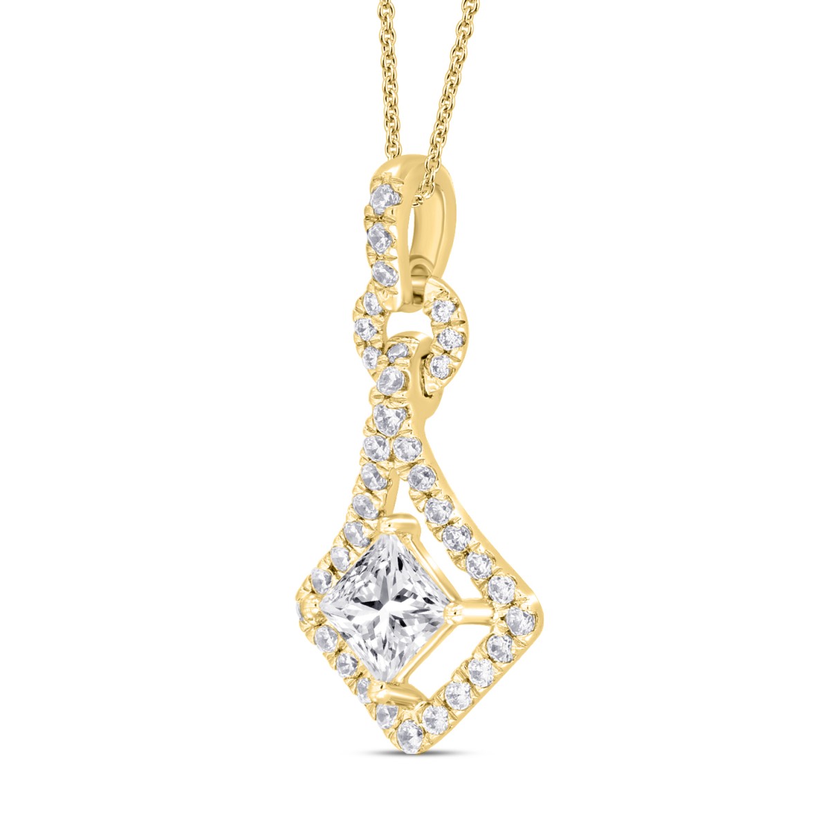 LADIES PENDANT 3/4CT ROUND/PRINCESS DIAMOND 14K YELLOW  GOLD