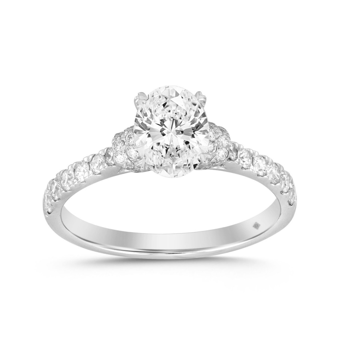 LADIES RING 1 1/2CT ROUND/OVAL DIAMOND 14K WHITE GOLD (CENTER STONE OVAL DIAMOND 1CT)