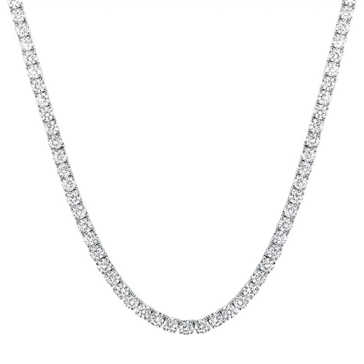 LADIES TENNIS NECKLACE 13CT ROUND DIAMOND 14K WHITE GOLD 