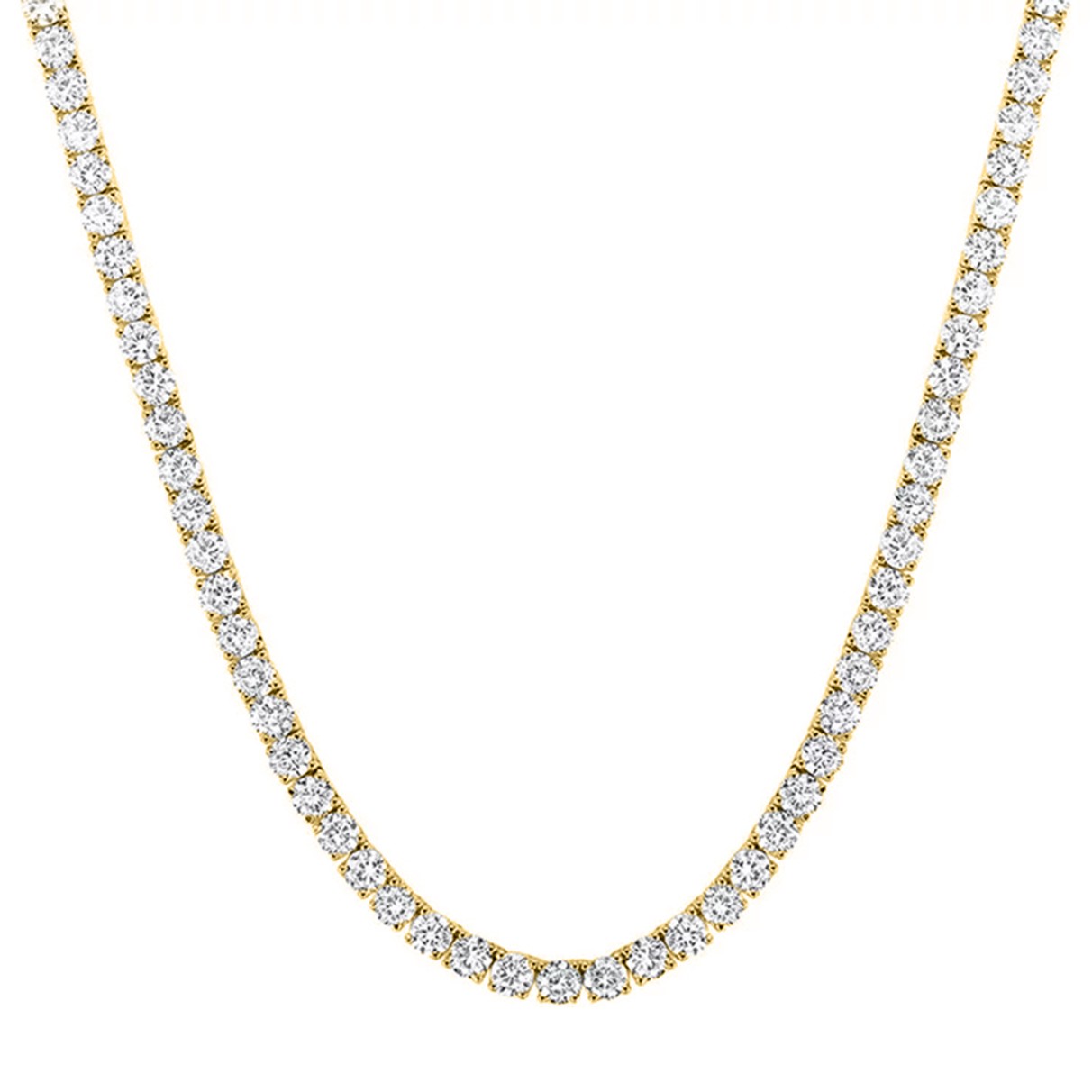 LADIES TENNIS NECKLACE 13CT ROUND DIAMOND 14K YELLOW GOLD 