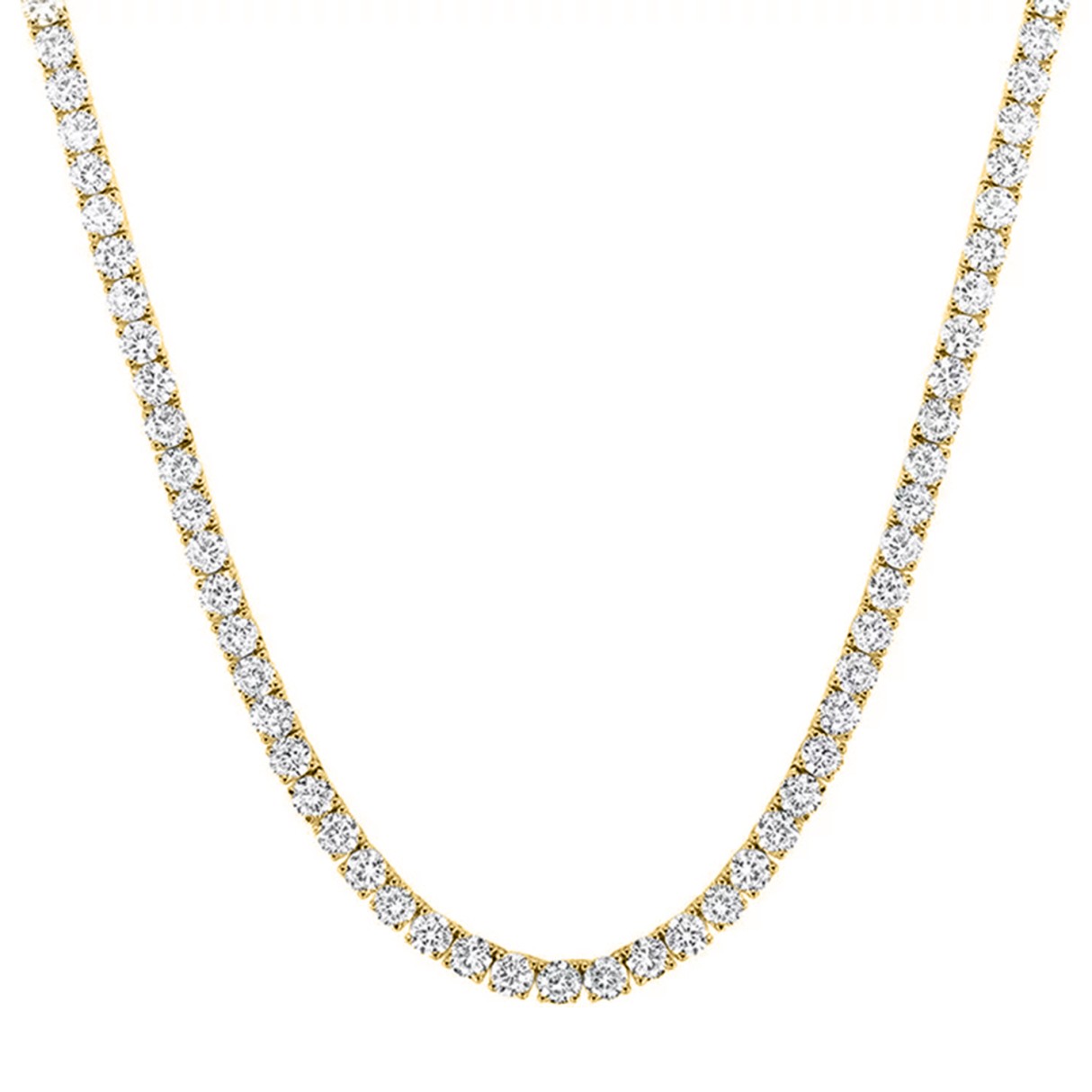 LADIES TENNIS NECKLACE 11CT ROUND DIAMOND 14K YELL...