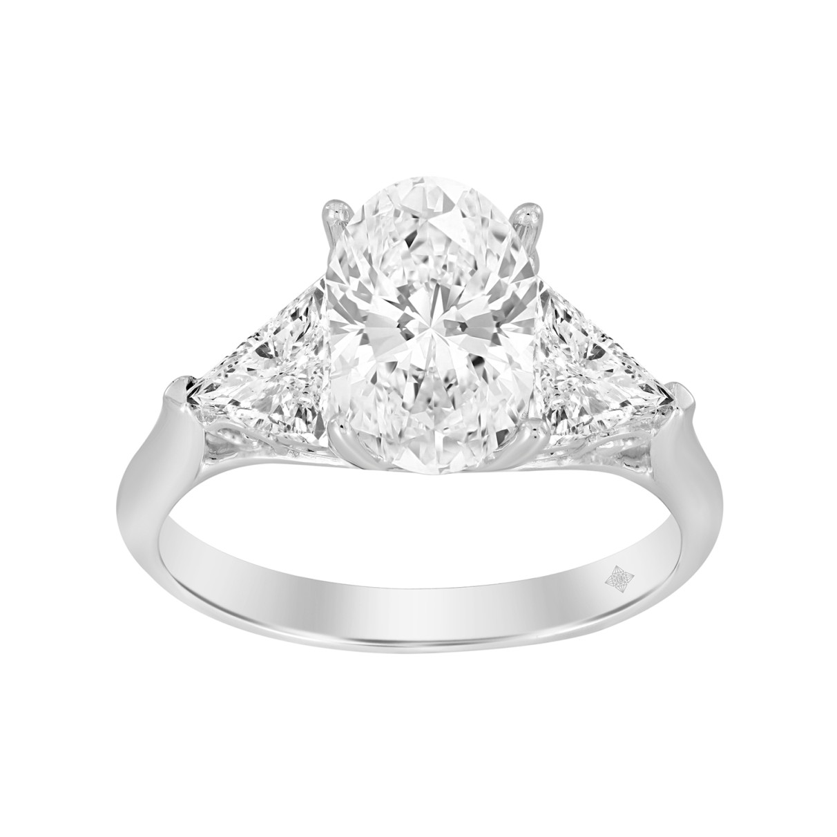 LADIES RING 3CT OVAL/TRILLION DIAMOND 14K WHITE GOLD (CENTER STONE OVAL DIAMOND 2CT )