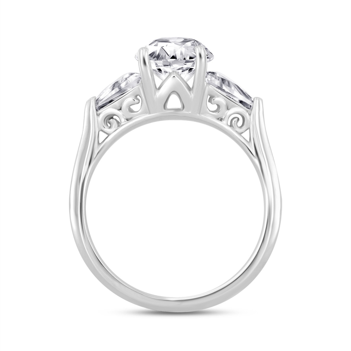 LADIES RING 3CT OVAL/TRILLION DIAMOND 14K WHITE GOLD (CENTER STONE OVAL DIAMOND 2CT )