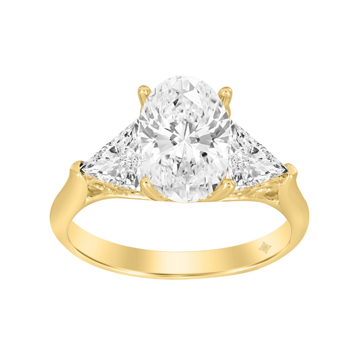 LADIES RING 3CT OVAL/TRILLION DIAMOND 14K YELLOW G...