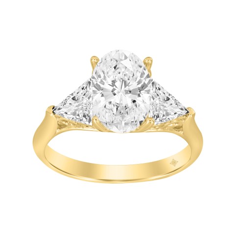 LADIES RING 3CT OVAL/TRILLION DIAMOND 14K YELLOW GOLD (CENTER STONE OVAL DIAMOND 2CT )