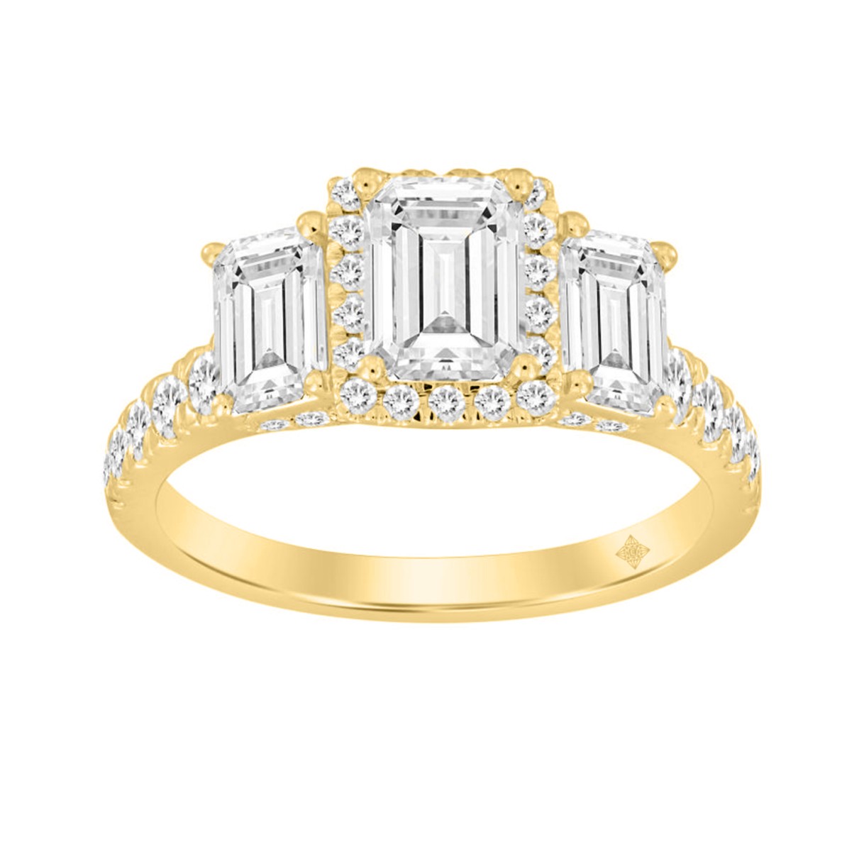 LADIES RING 2 1/2CT ROUND/EMERALD DIAMOND 14K YELLOW GOLD (CENTER STONE EMERALD DIAMOND 1CT )