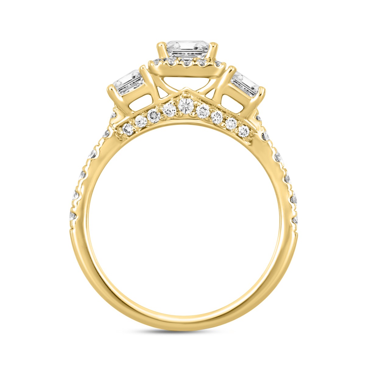 LADIES RING 2 1/2CT ROUND/EMERALD DIAMOND 14K YELLOW GOLD (CENTER STONE EMERALD DIAMOND 1CT )