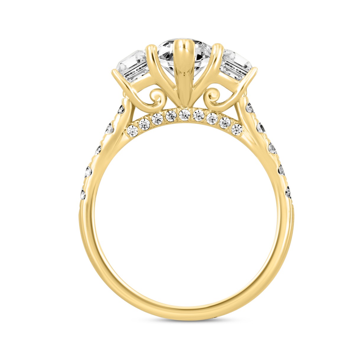 LADIES RING 3CT ROUND/MARQUISE/CADILLAC DIAMOND 14K YELLOW GOLD (CENTER STONE MARQUISE DIAMOND 2CT )